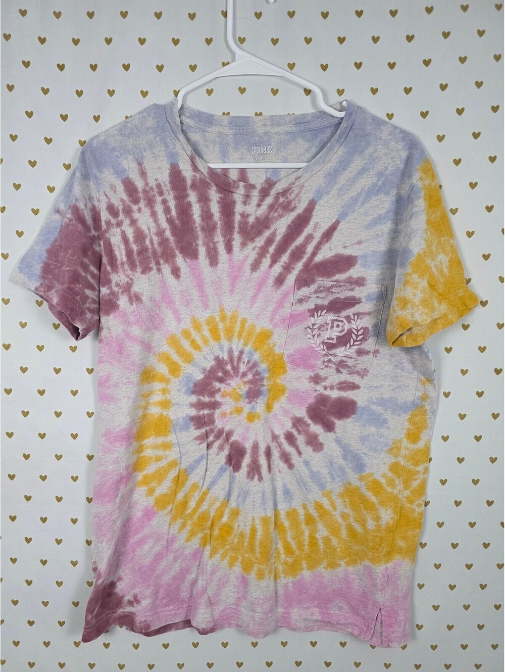 Victorias Secret PINK Tye Dye Logo Pocket Tee Shirt SMALL